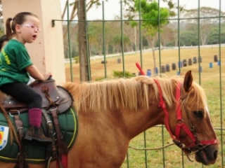 Cavalos auxiliam no tratamento das crianças no Centro de Equoterapia da PM