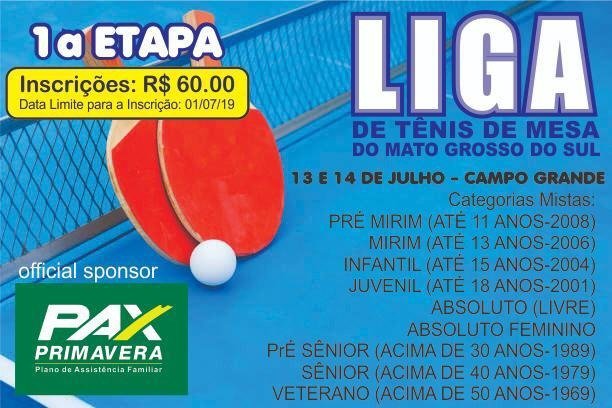 1ª Etapa Liga Tênis de Mesa acontece dias 13 e 14 de julho na capital