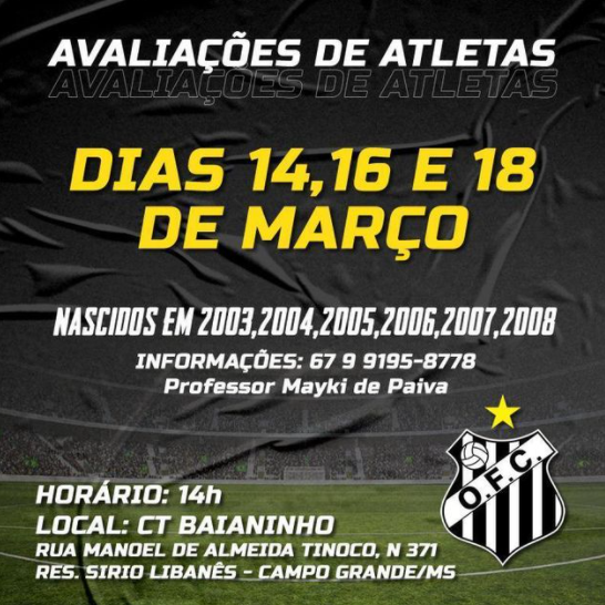 Operário FC realiza a partir do dia 14 uma avaliação para novos atletas das categorias de base