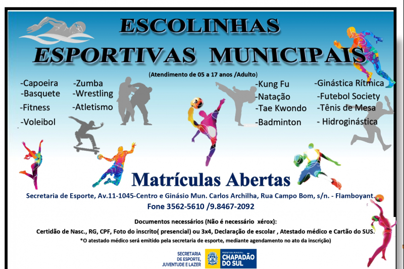 Aberta as matrículas para as Escolinhas Esportivas de Chapadão do Sul