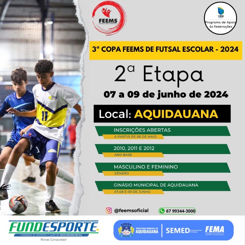 Aquidauana vai sediar 3ª etapa da Copa FEEMS de Futsal Escolar