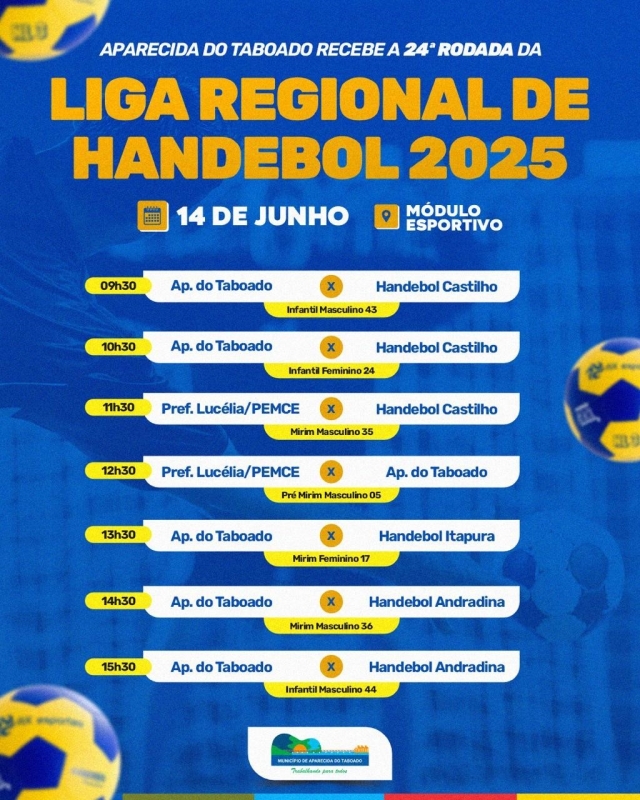 Aparecida do Taboado será palco da 24ª rodada da Liga Regional de Handebol