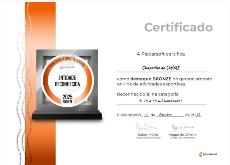 Chapadão do Sul se destaca e conquista 3º lugar em melhor gestão esportiva