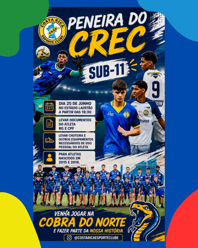 Peneira do CREC Sub-11 acontece dia 25 n...