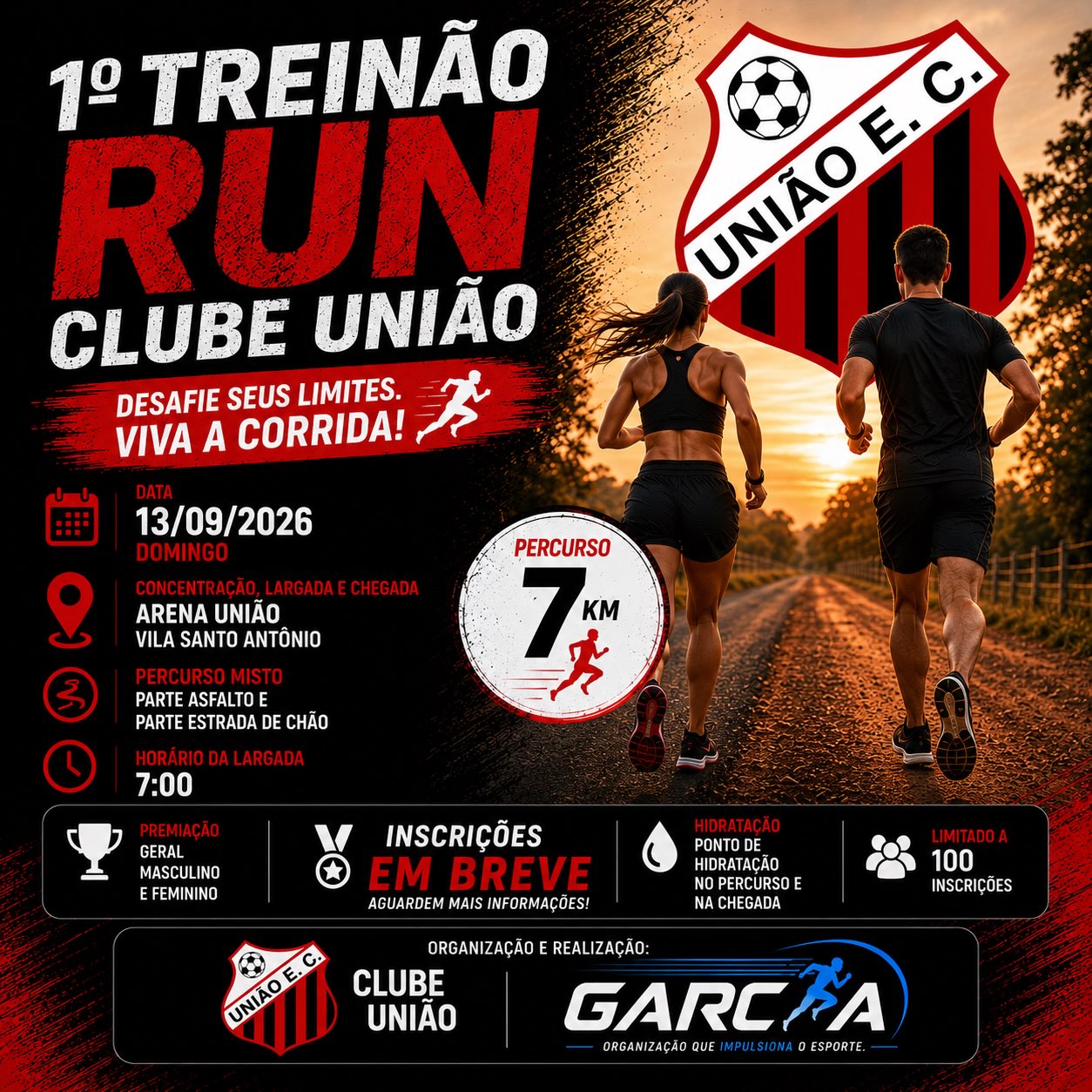 1º Treinão Run Clube União terá percurso...
