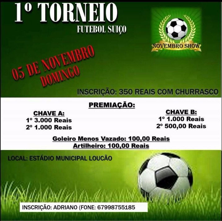 Abertas as inscrições para o 1º Torneio de Futebol Suíço em Maracaju