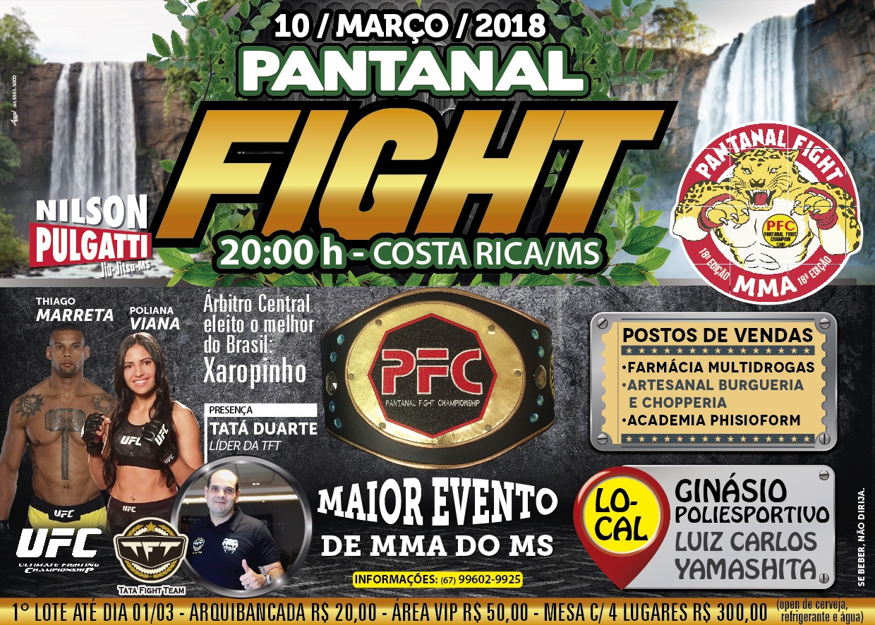 Pantanal Fight 18 será realizado dia 10 de março em Costa Rica
