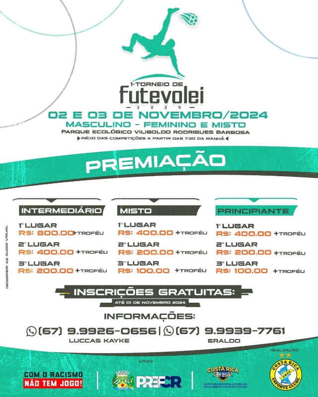 Costa Rica terá o 1º Torneio de Futevôlei no Parque Ecológico