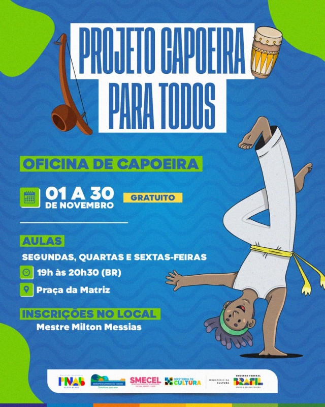 Oficinas gratuitas em Aparecida do Taboado: Capoeira e Catira