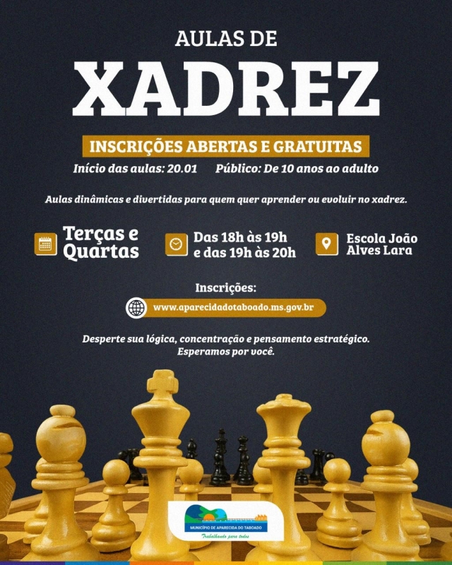 Aulas de Xadrez: Inscrições gratuitas abertas para mais uma modalidade