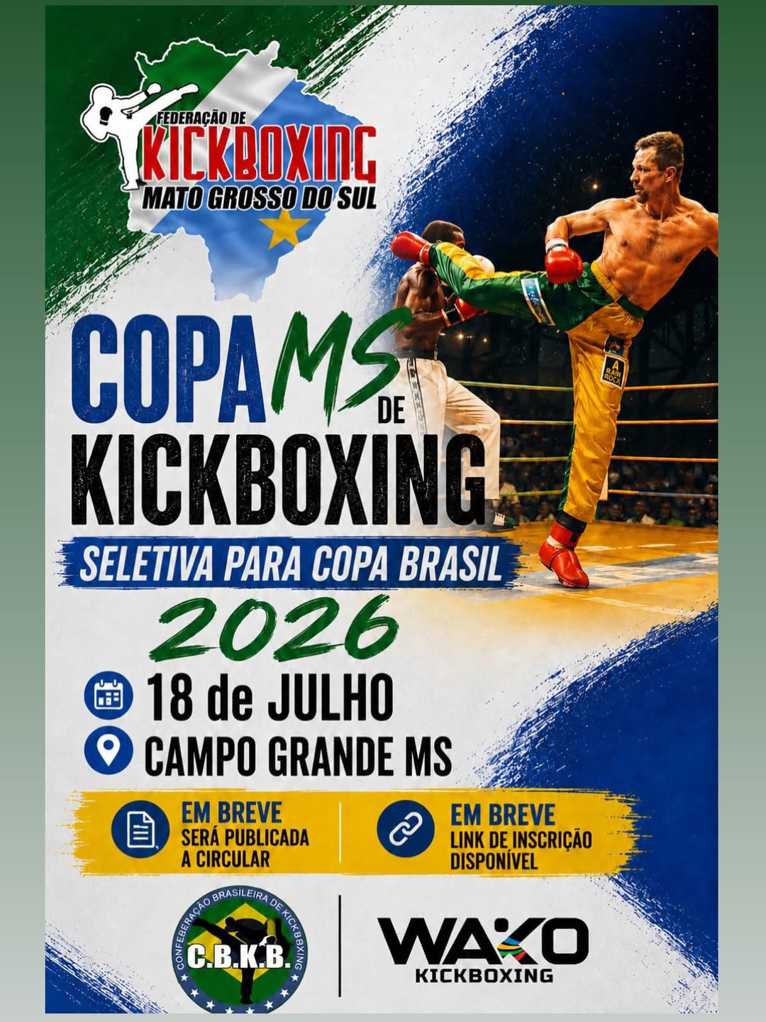 Copa MS de Kickboxing 2026 definirá representantes de Mato Grosso do Sul para a Copa Brasil