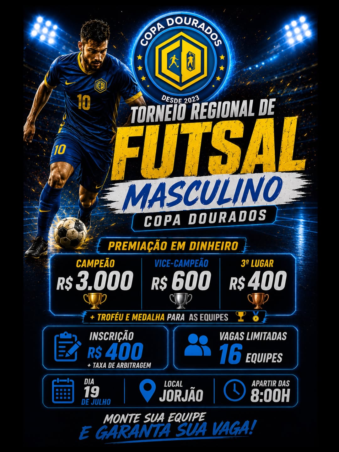 Torneio Regional de Futsal Masculino – Copa Dourados 2026 terá premiação em dinheiro