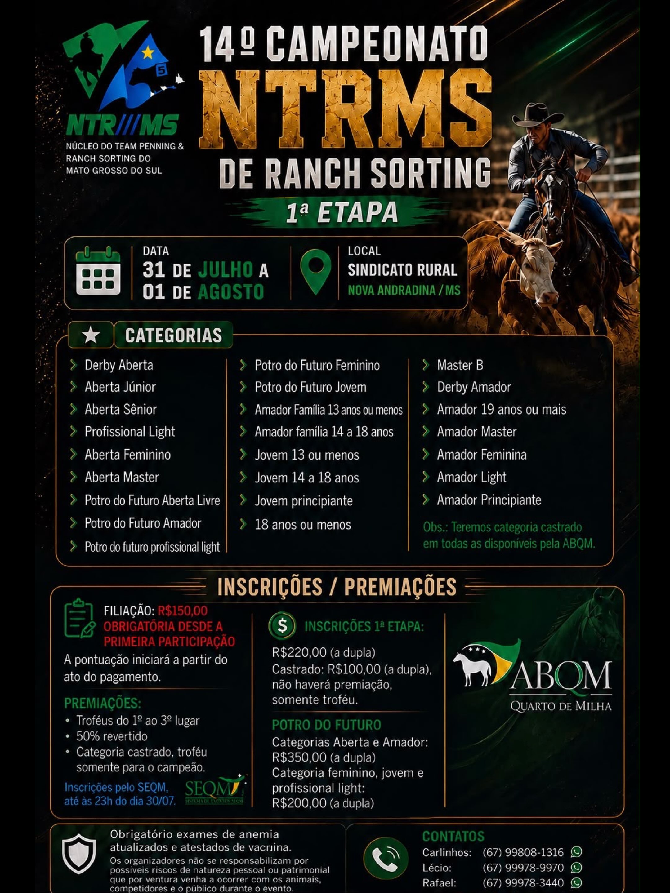 1ª Etapa do 14º Campeonato Estadual NTR/MS de Ranch Sorting movimenta Nova Andradina