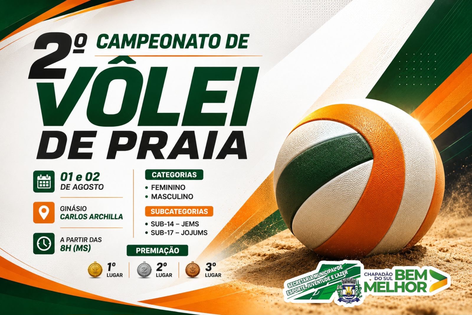 Chapadão do Sul realiza 2º Campeonato de Vôlei de Praia em agosto