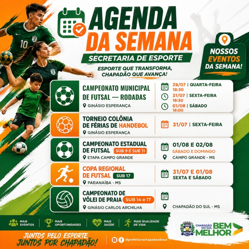 Chapadão do Sul terá programação esportiva intensa nos próximos dias com competições dentro e fora do Município