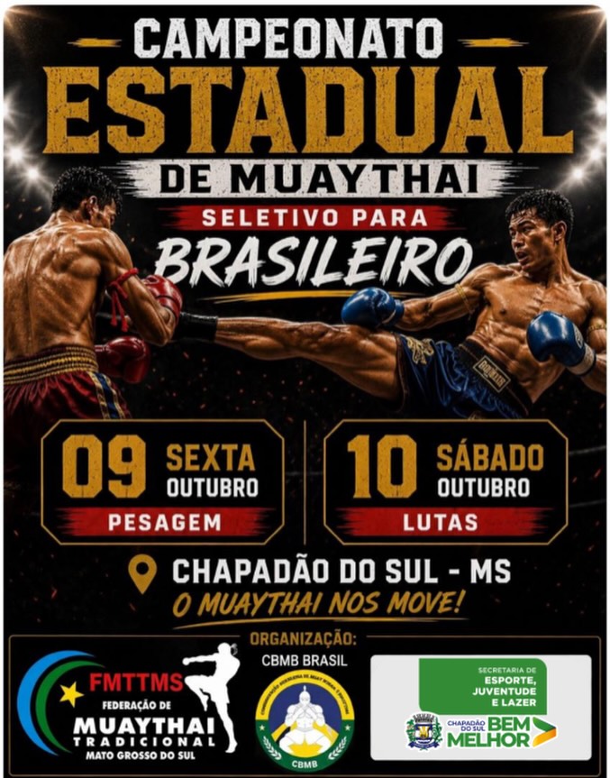 Chapadão do Sul recebe Campeonato Estadual de Muay Thai com seletiva para o Brasileiro