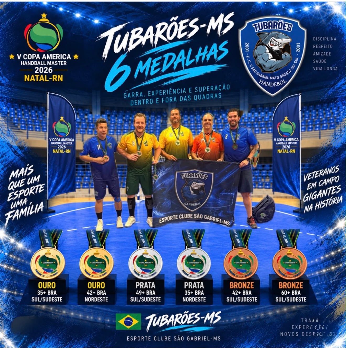 Tubarões Handebol conquista seis medalhas na 5ª Copa América Master
